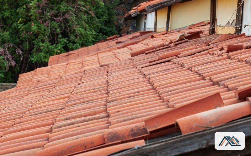 Gotera en el tejado: punto de entrada del agua Faldón de teja con piezas desplazadas por donde entra el agua en una vivienda de Lugo